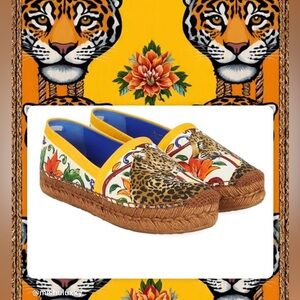 Dolce & Gabbana Blue and Yellow Espadrilles with Animal Print